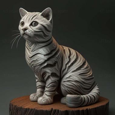 3D модель Русская белая черно-полосатая кошка (STL)